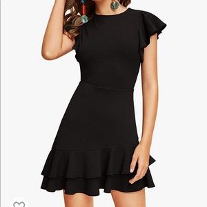 Floerns Women's V Back Inslace Layered Ruffle Hem Flutter Sleeve Dress